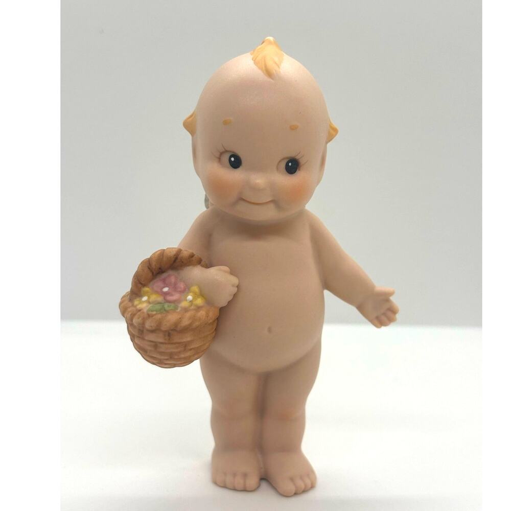 VTG 1991 Jesco/Enesco Rose O'Neill Porcelain Kewpie Doll Figurine, Flower Basket